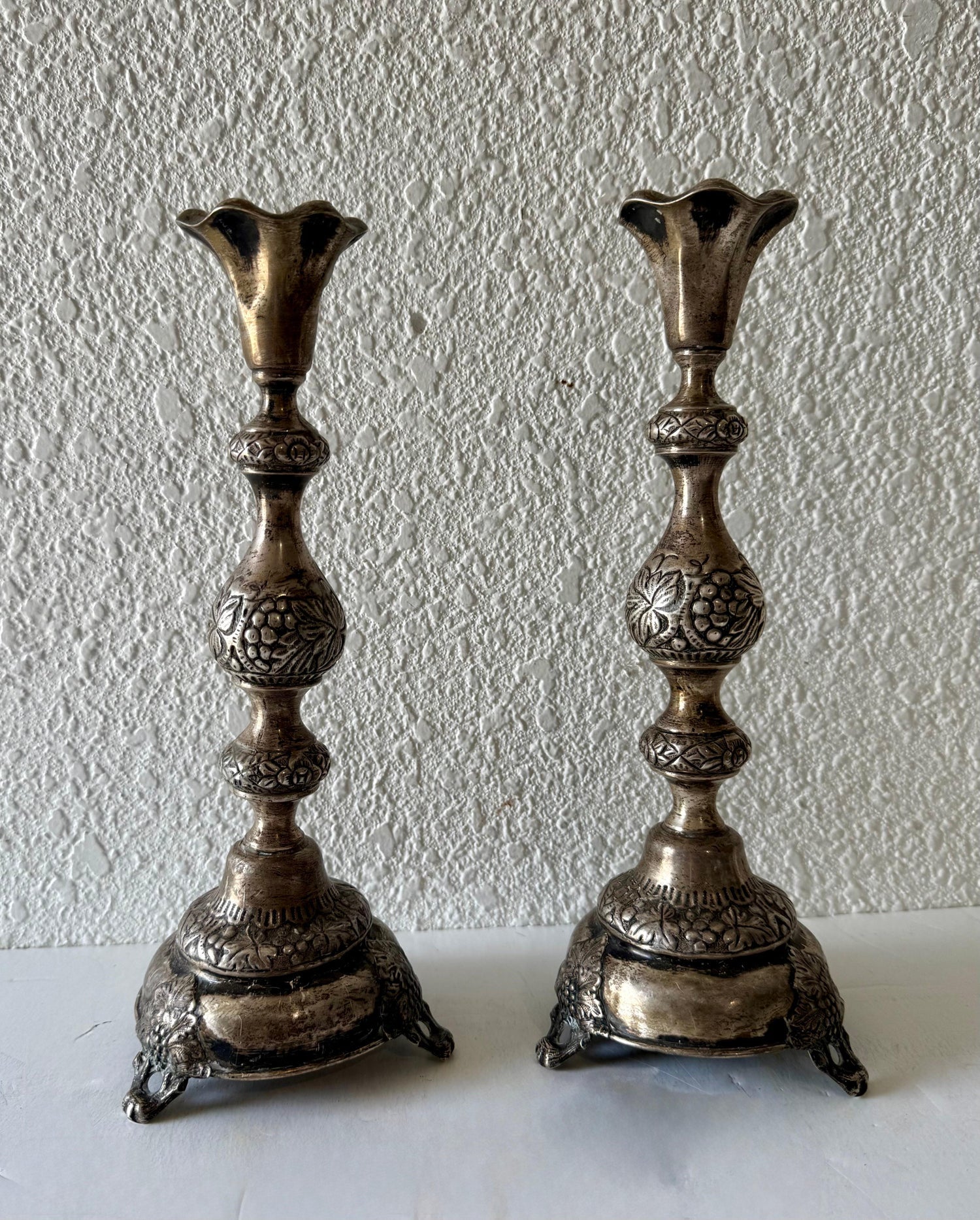 Rare 19th C. Antique Silver Judaica Shabbat Candlesticks Polish Russian, Szekman