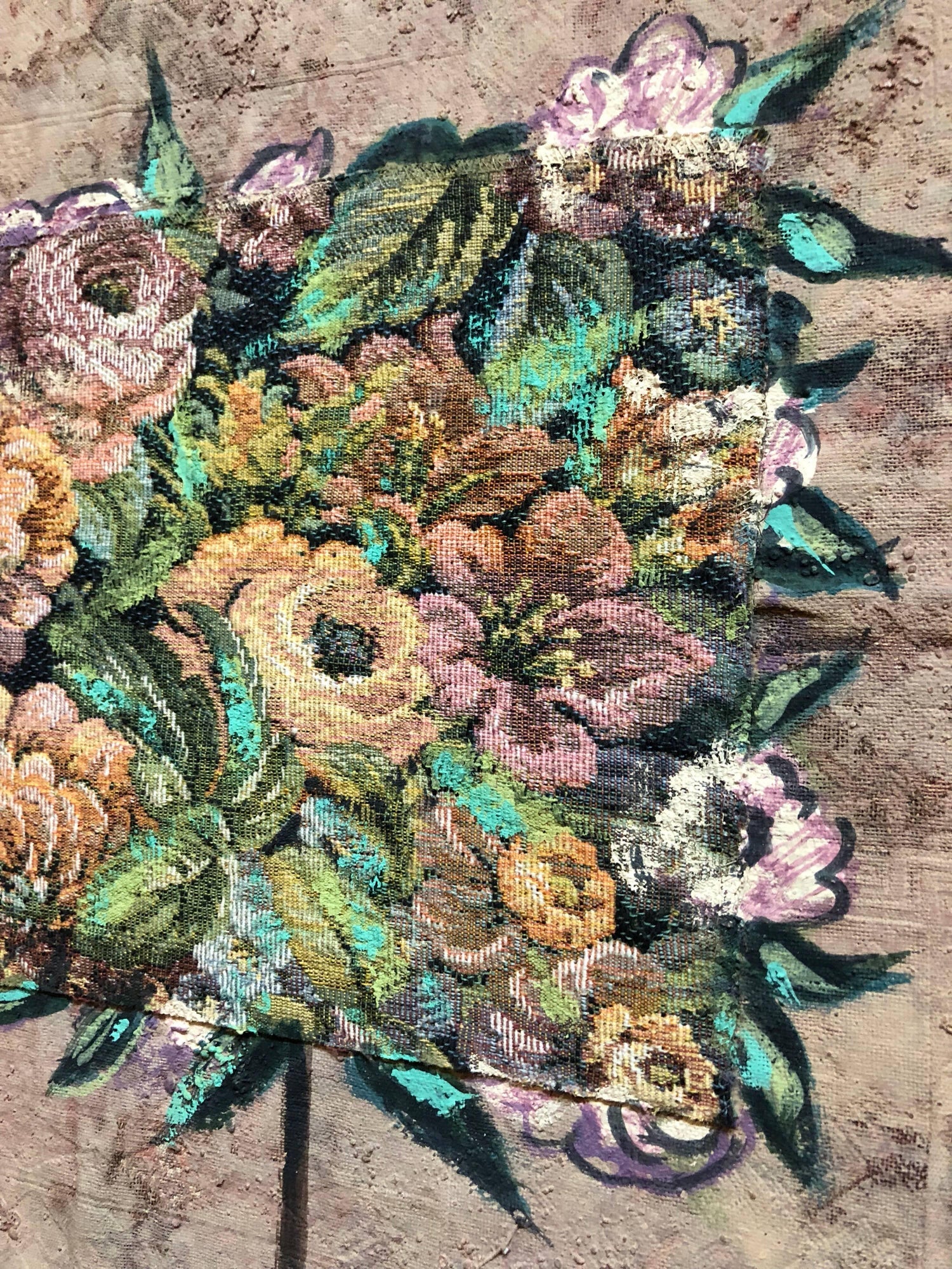 Mixed Media Floral Oil Painting Collage Bouquet of Flowers