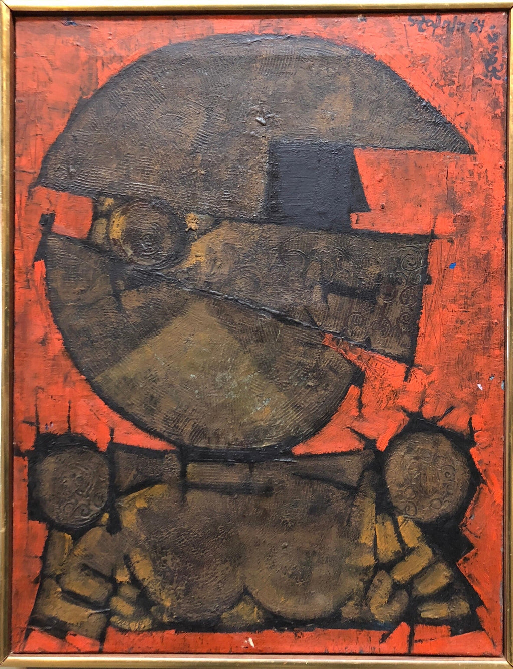 Israeli Cubist Modernist Oil Painting "Rosh Shiryon Abir" Armor
