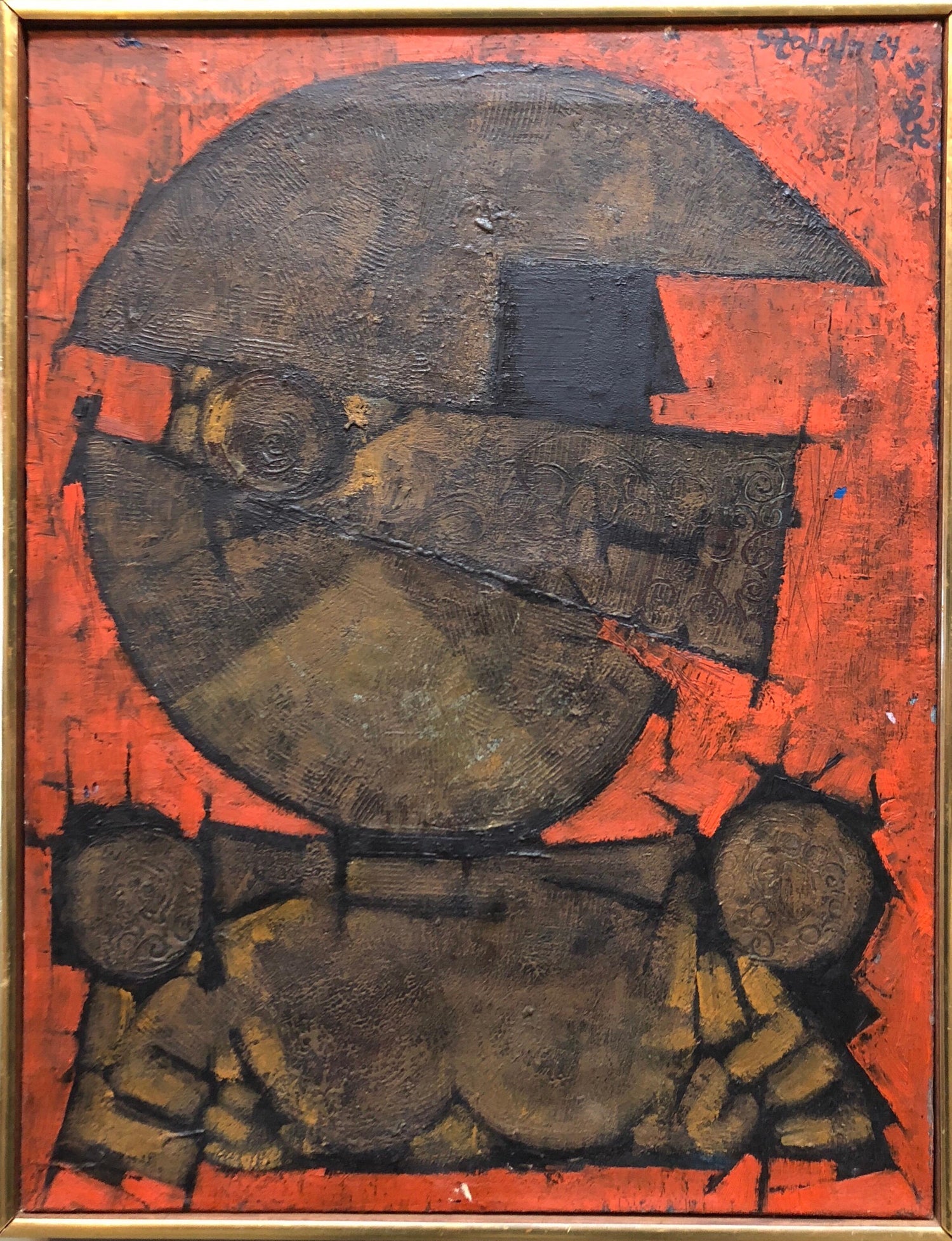 Israeli Cubist Modernist Oil Painting "Rosh Shiryon Abir" Armor