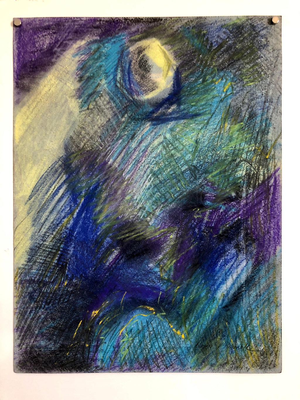 Abstract Expressionist Blue Pastel Drawing Mid Century Modern WPA Jewish Artist