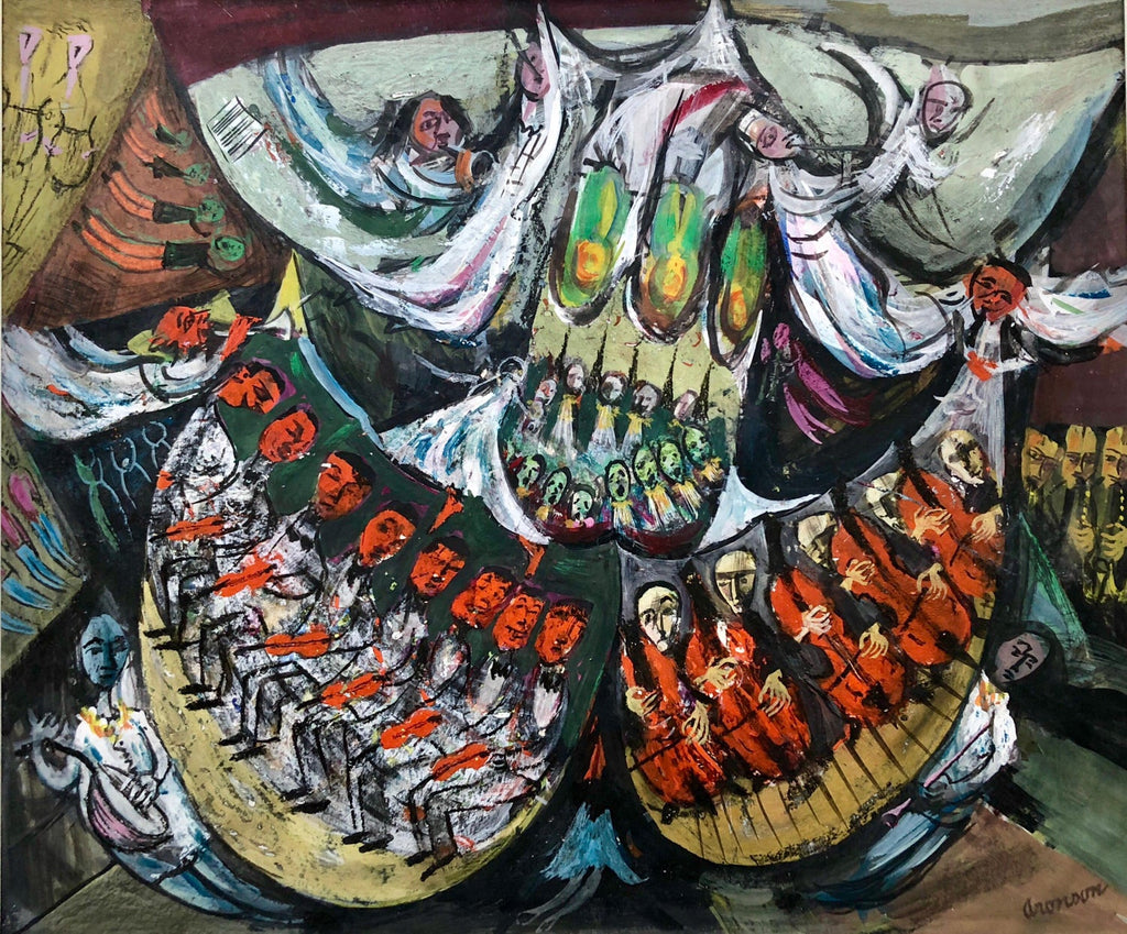 Modernist Orchestra Musical Gouache Painting Boston Expressionist