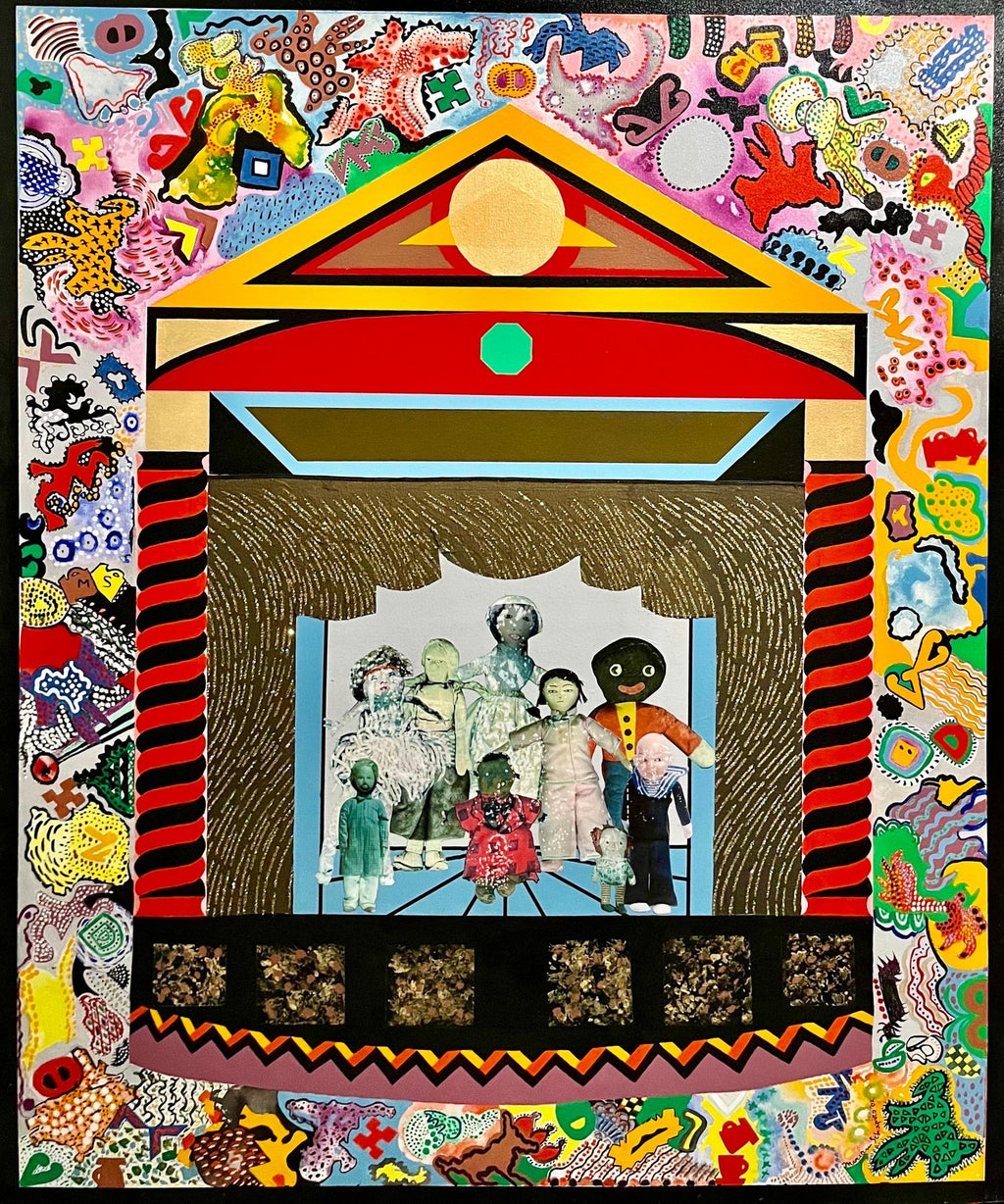 Mixed Media Outsider Visionary Art Polaroid Photo Collage Painting 2 sided