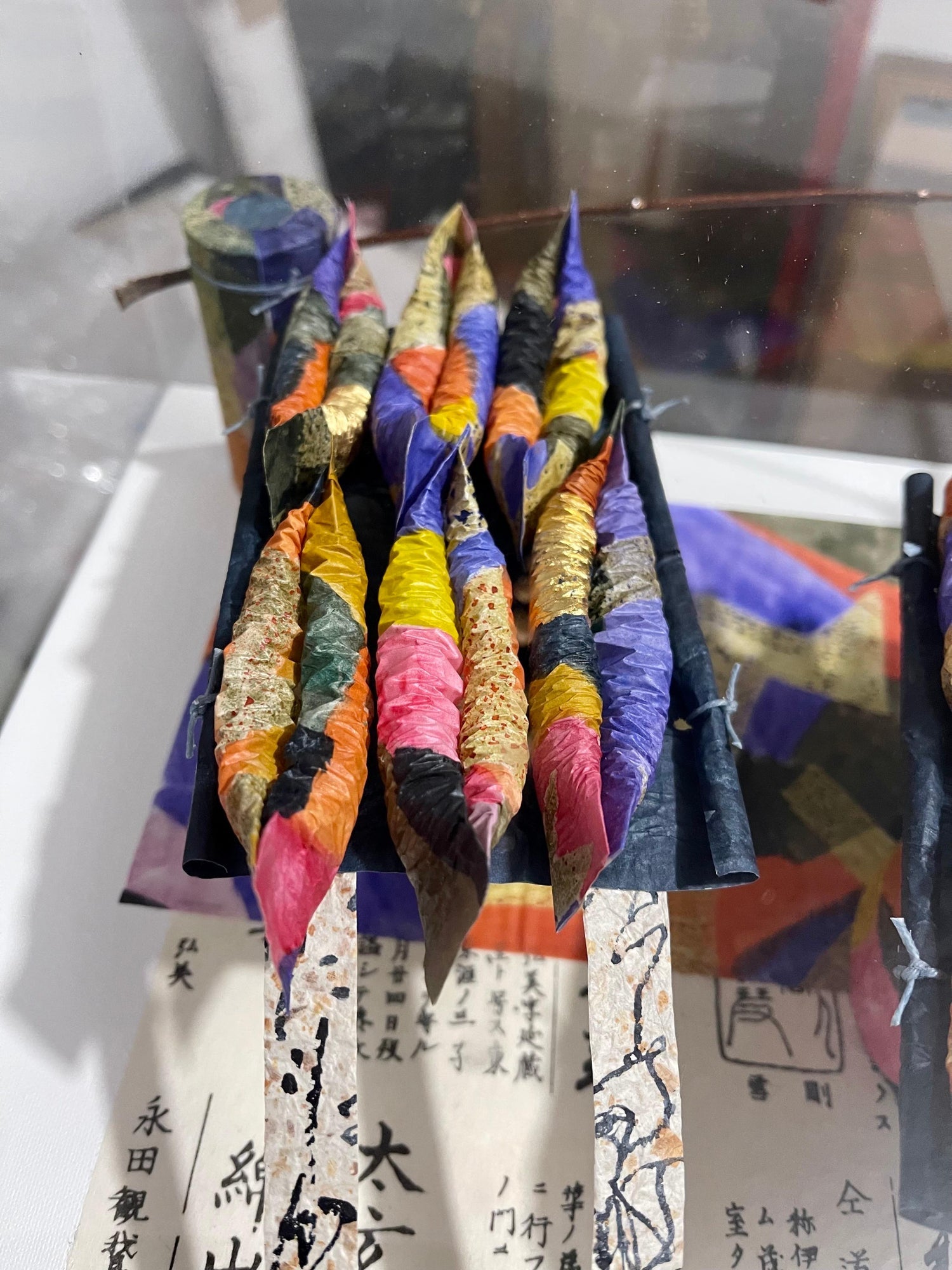 Akiko Sugiyama Japanese Calligraphy Painting Collage, 3D Shadow Box Sculpture