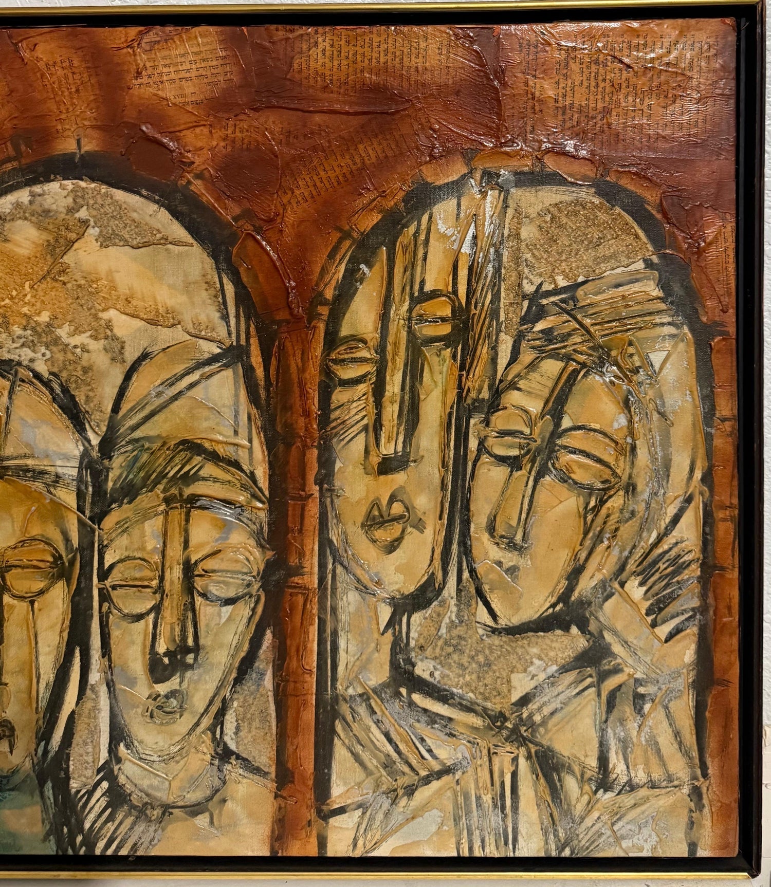 Modernist Israeli Judaica Jewish Rabbi Mixed Media Collage Painting Moshe Katz