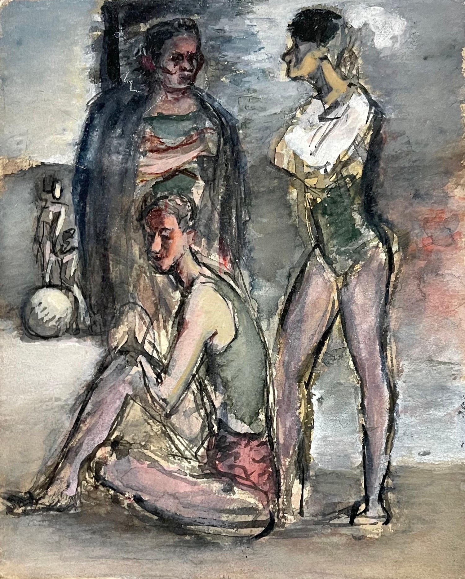 Modernist Conte Crayon Drawing Beach Scene David Burliuk Russian Futurist