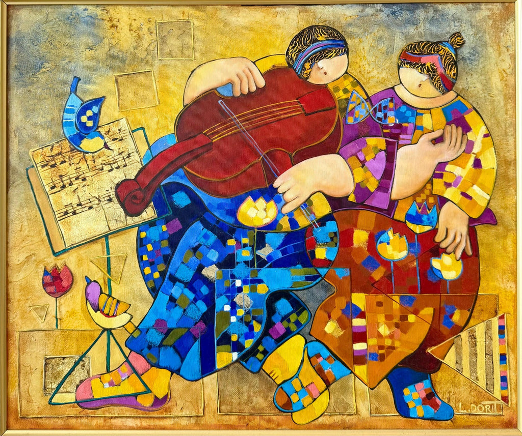 Large Colorful Music Notes Israeli Modernist Oil Painting Dorit Levi Musical Art