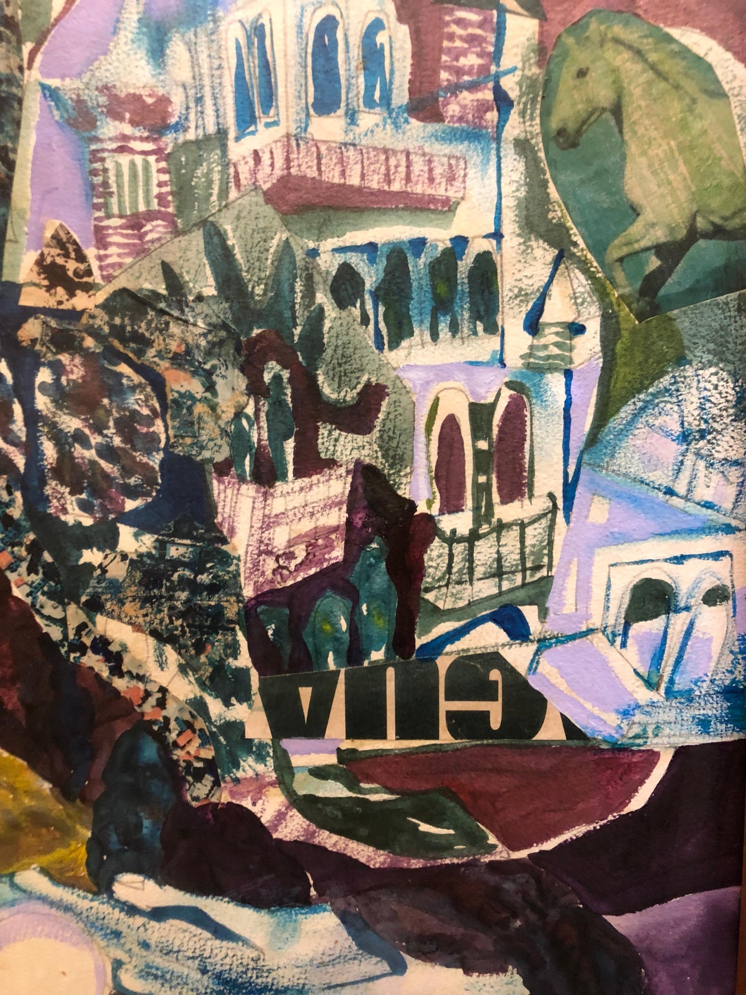 Assemblage Collage Painting Outsider Art Rabbis Studying, Jerusalem