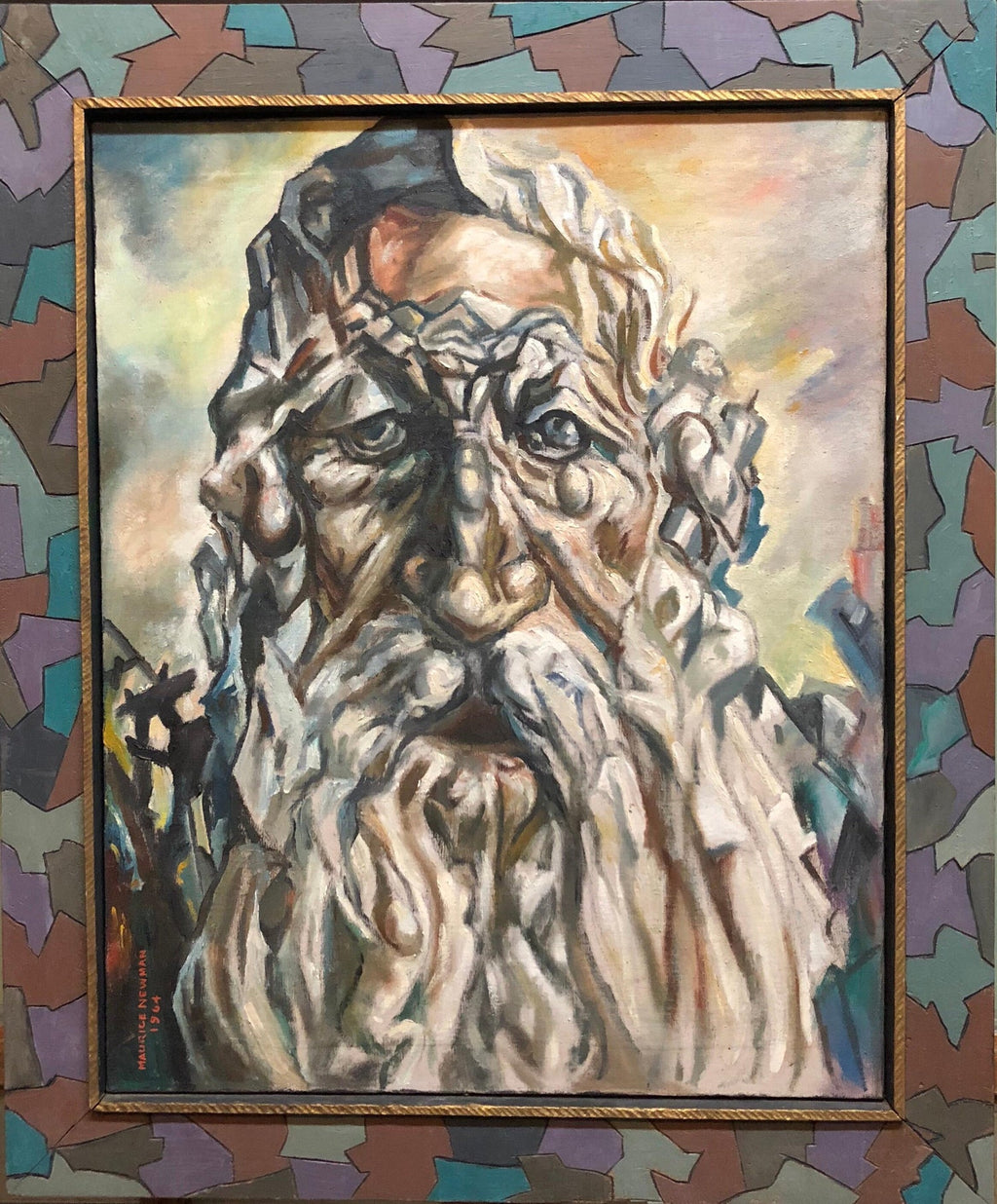 Holocaust Memorial Oil Painting Judaica Rabbi Composed of Figures WPA Artist