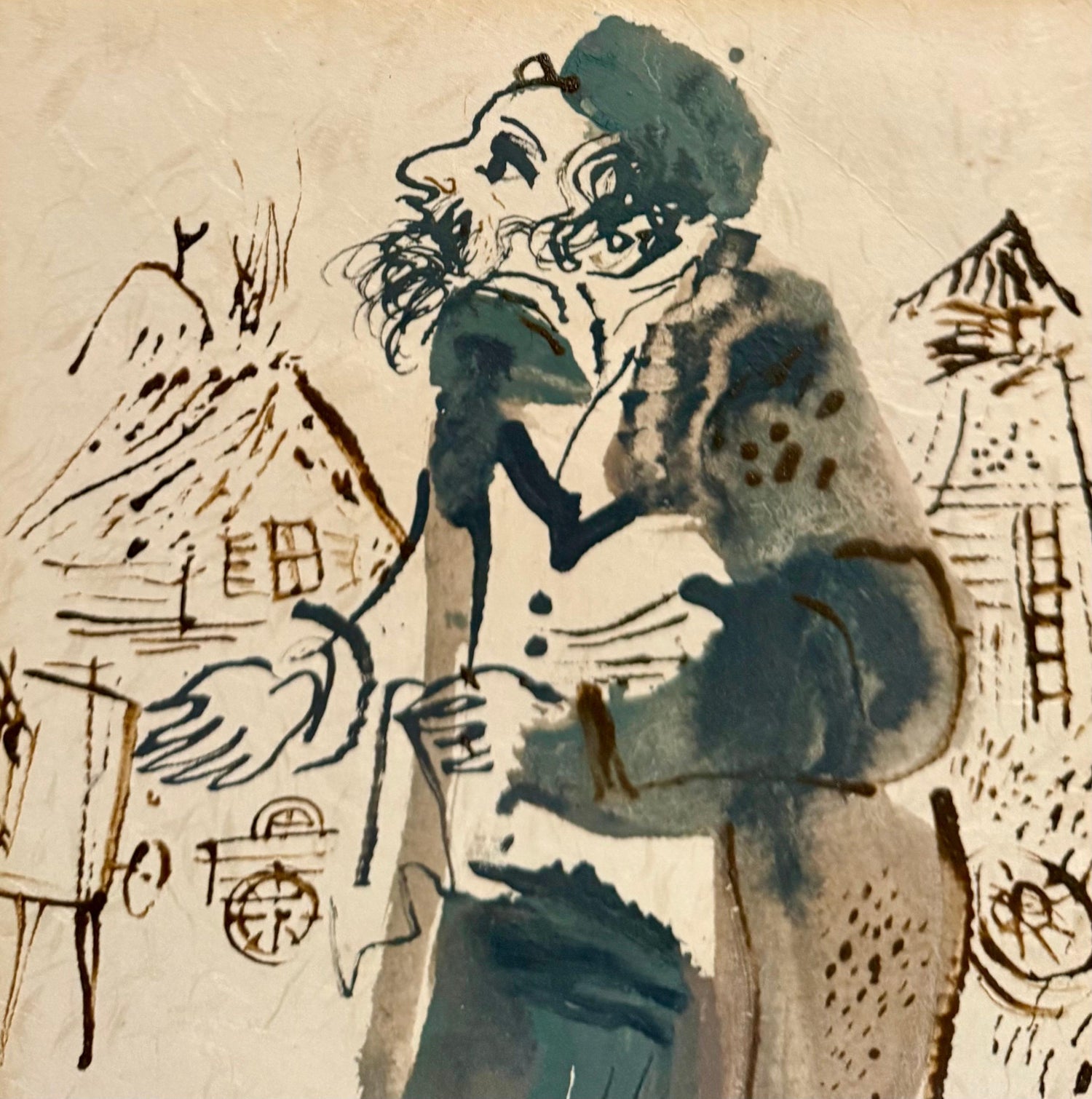 Jewish Rabbi Student Judaica Watercolor Gouache Painting WPA Art William Gropper