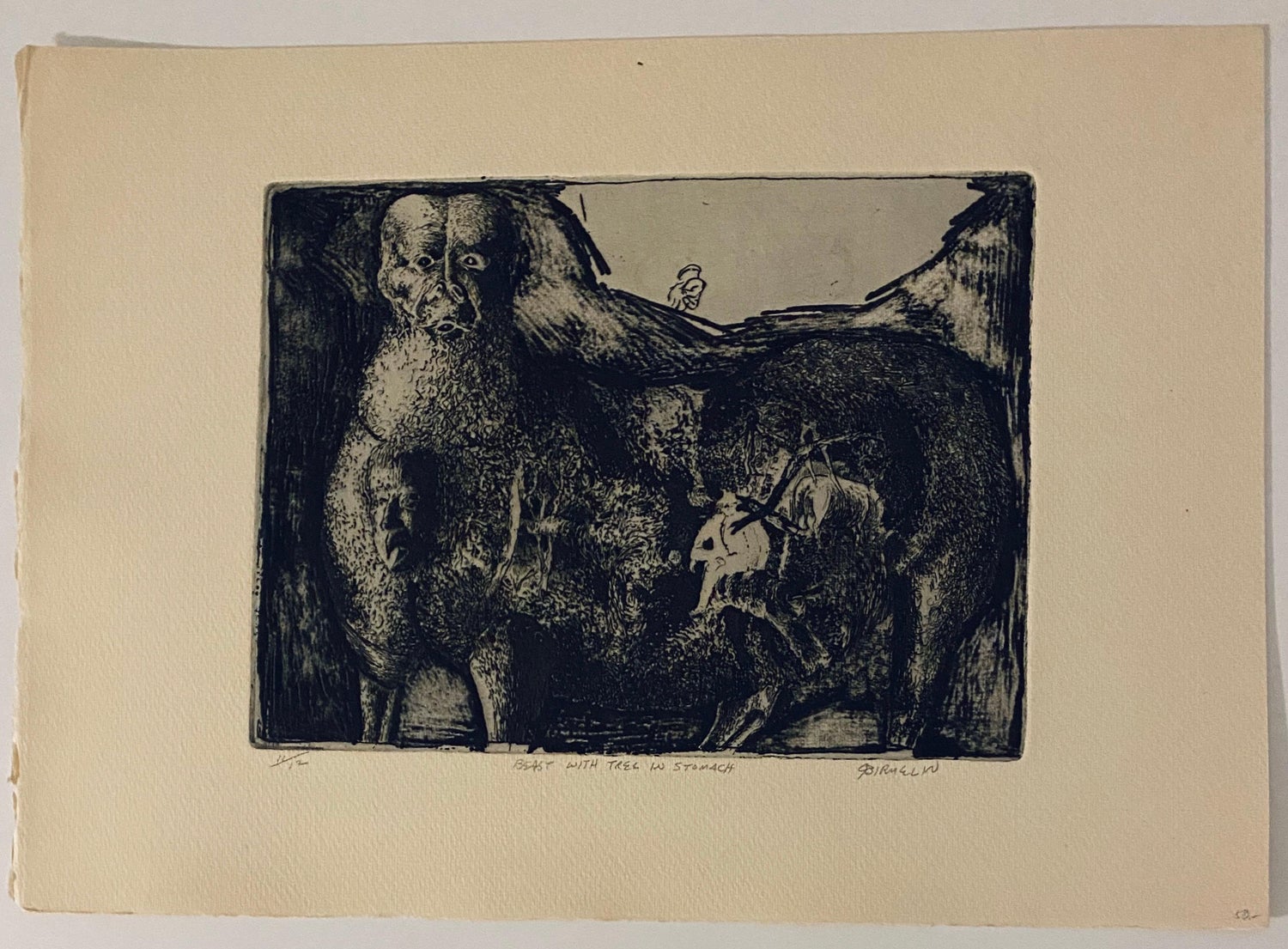 Beast With Tree In Stomach, American Modernist Abstract Etching
