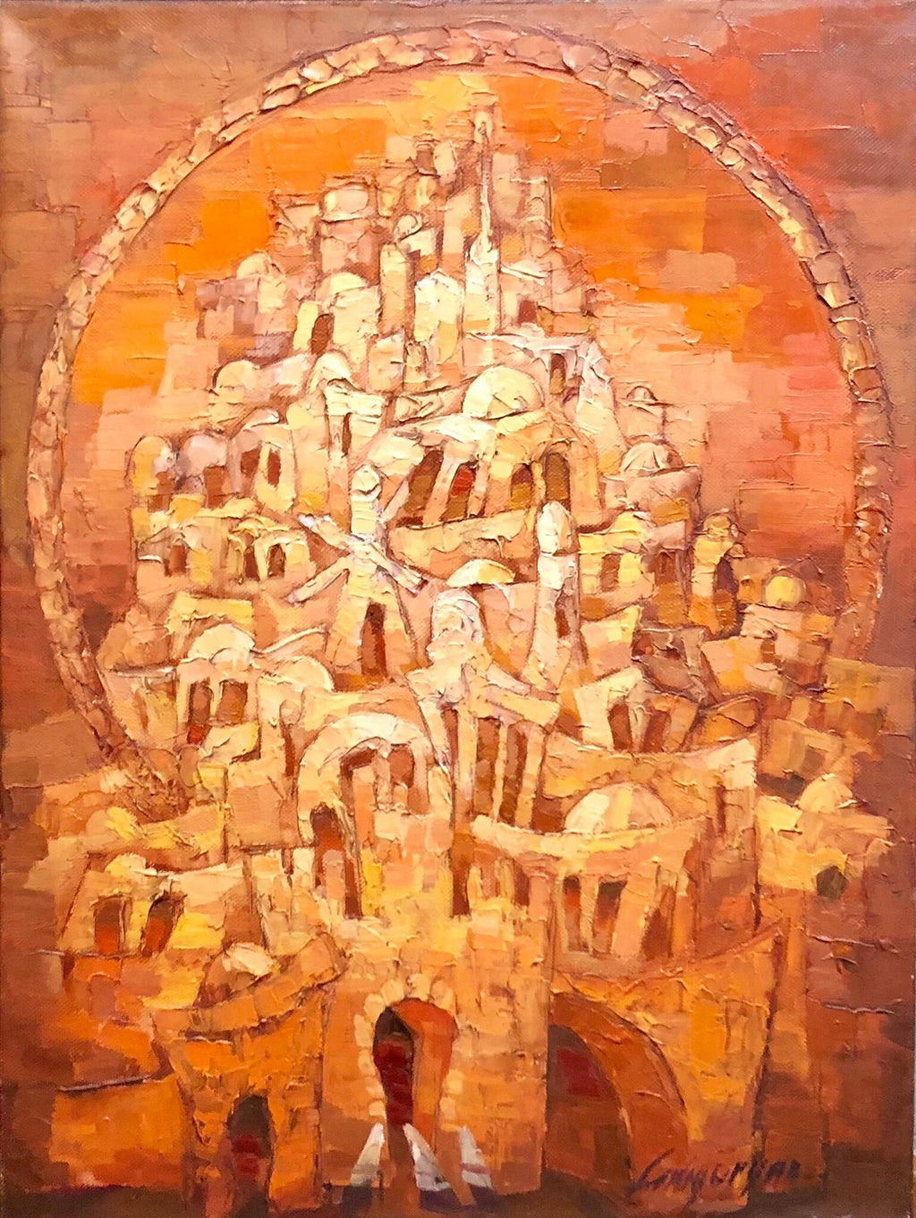 Old City Jerusalem City Walls landscape Scene Painting, Judaica