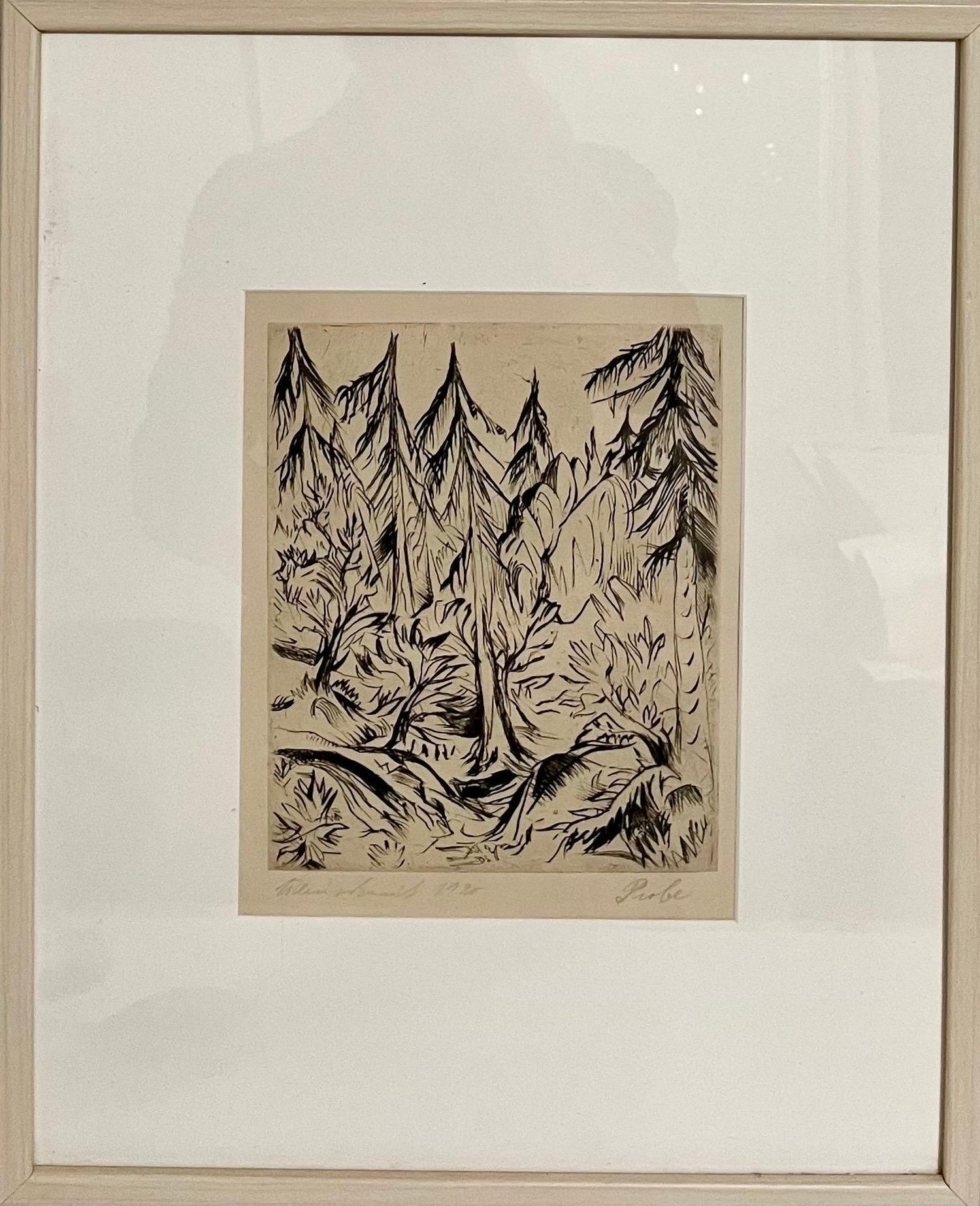Figures in the Forest, Rare Drawing, Israeli Modernist master Itzhak Danzinger