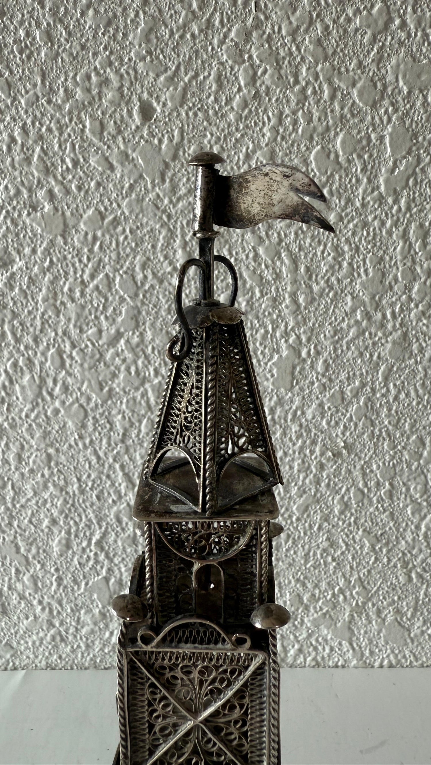 Rare 19th C Antique Silver Filigree Judaica Besamim Spice Tower Austro Hungarian