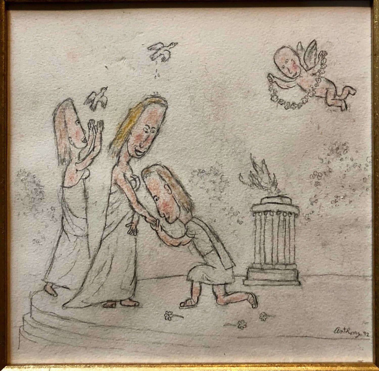 William Anthony Caricature Drawing Woman with Lollipop