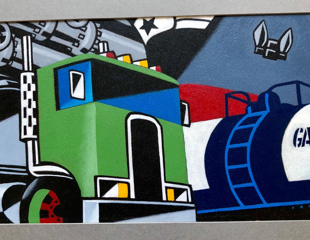 Bold Graphic Illustration Pop Art Image of Large Truck, Orignal Alkyd Painting
