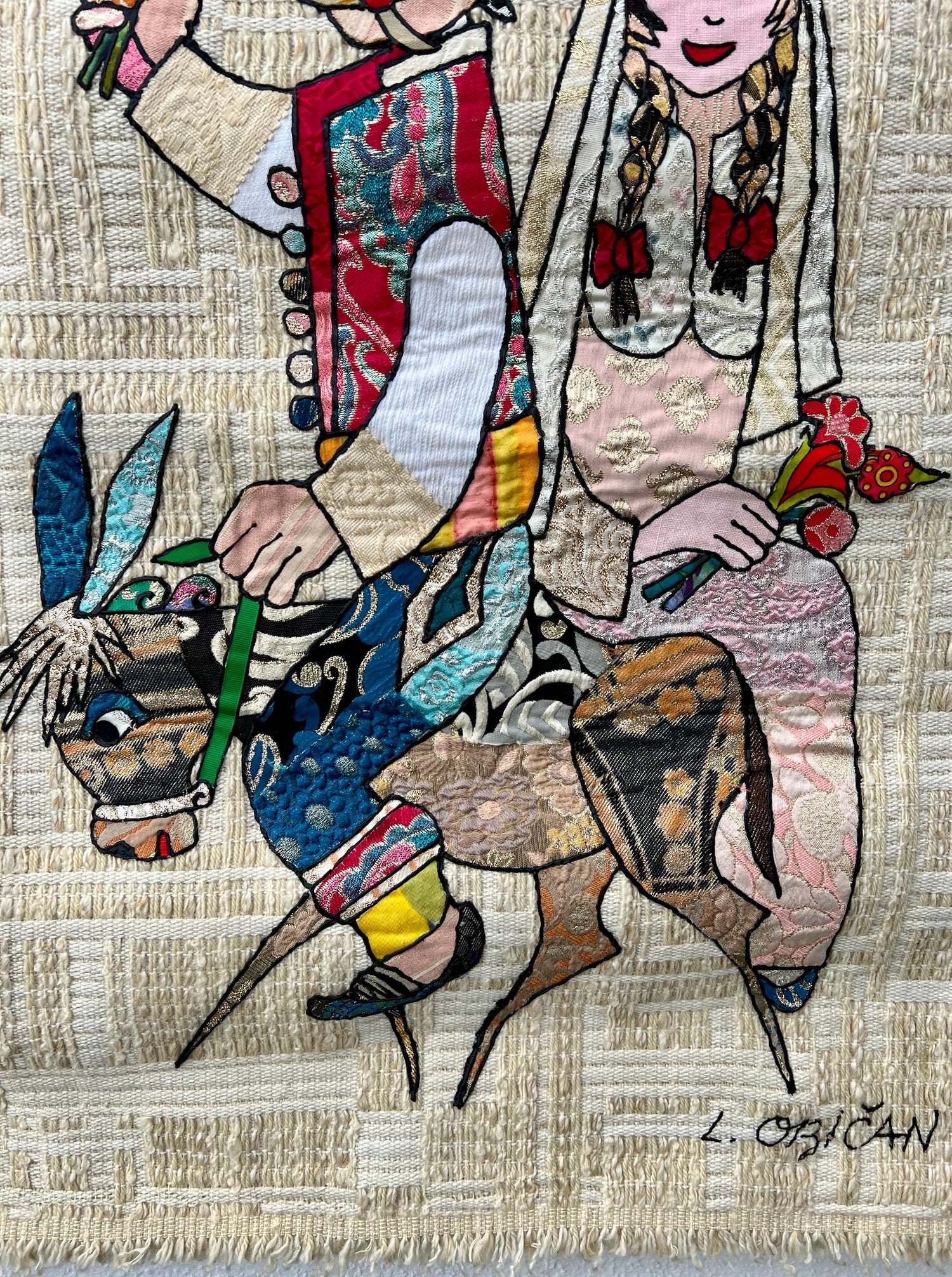 Naive European French Folk Art Jovan Lazar Obican Tapestry Wall Hanging Weaving