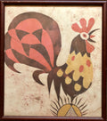 German Israeli Expressionist "Rooster" Batik Style Painting Print on Silk Fabric