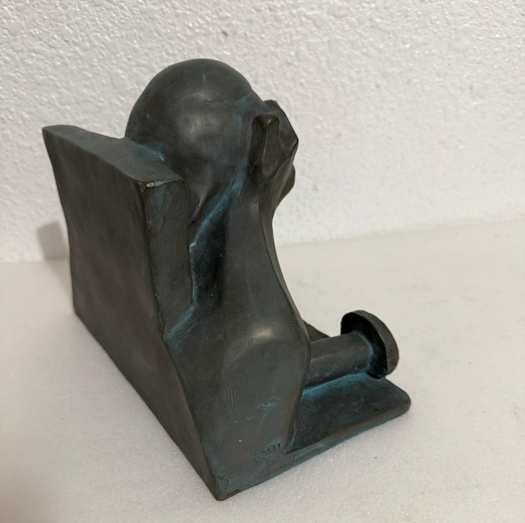 Ted Egri Taos Modernist Judaica Cubist Bronze Sculpture Rabbi & Torah WPA Artist