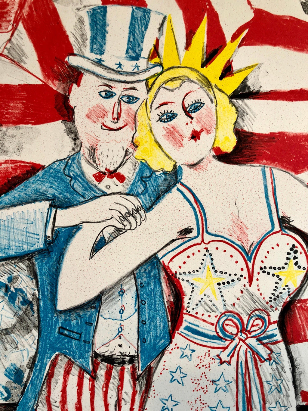 Ohio Artist Modern Americana Patriotic Uncle Sam Lithograph American Flag