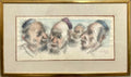 Chaim Gross Mid Century Mod Judaica Jewish Watercolor Painting Rabbis WPA Artist