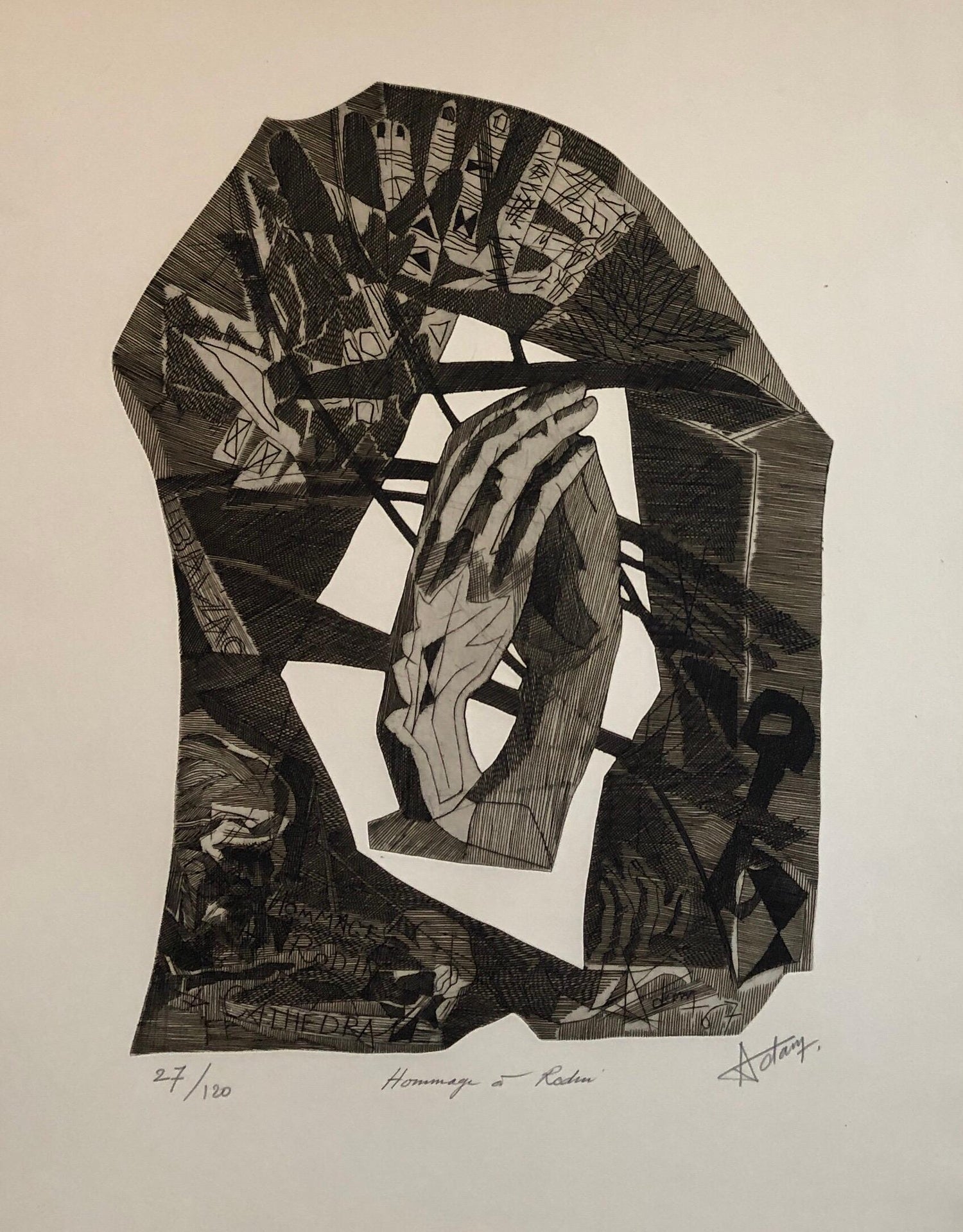 Surrealist Carborundum Etching, Homage a Rodin