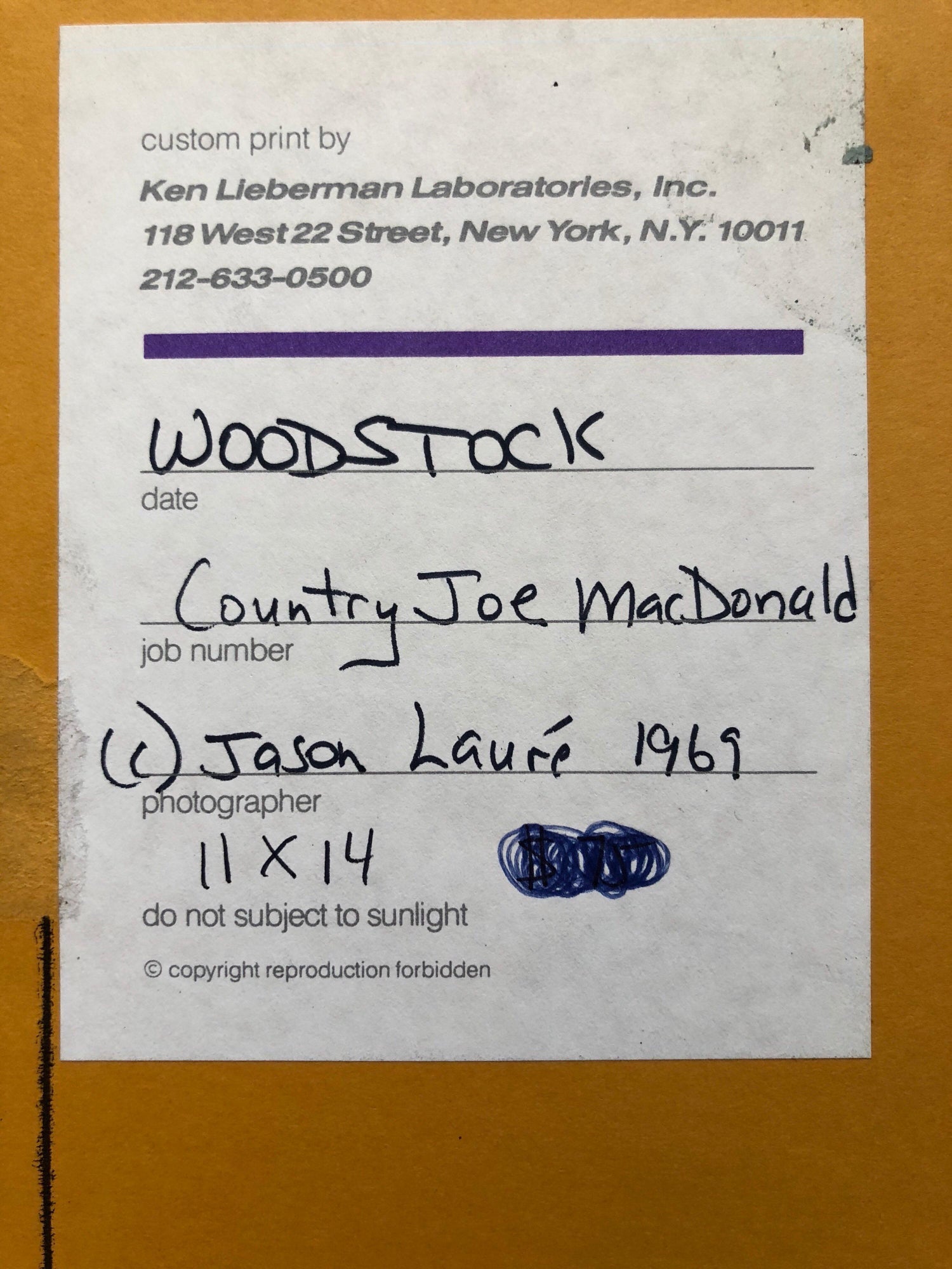 Original Hand Signed Rock & Roll Photograph Woodstock Country Joe Macdonald
