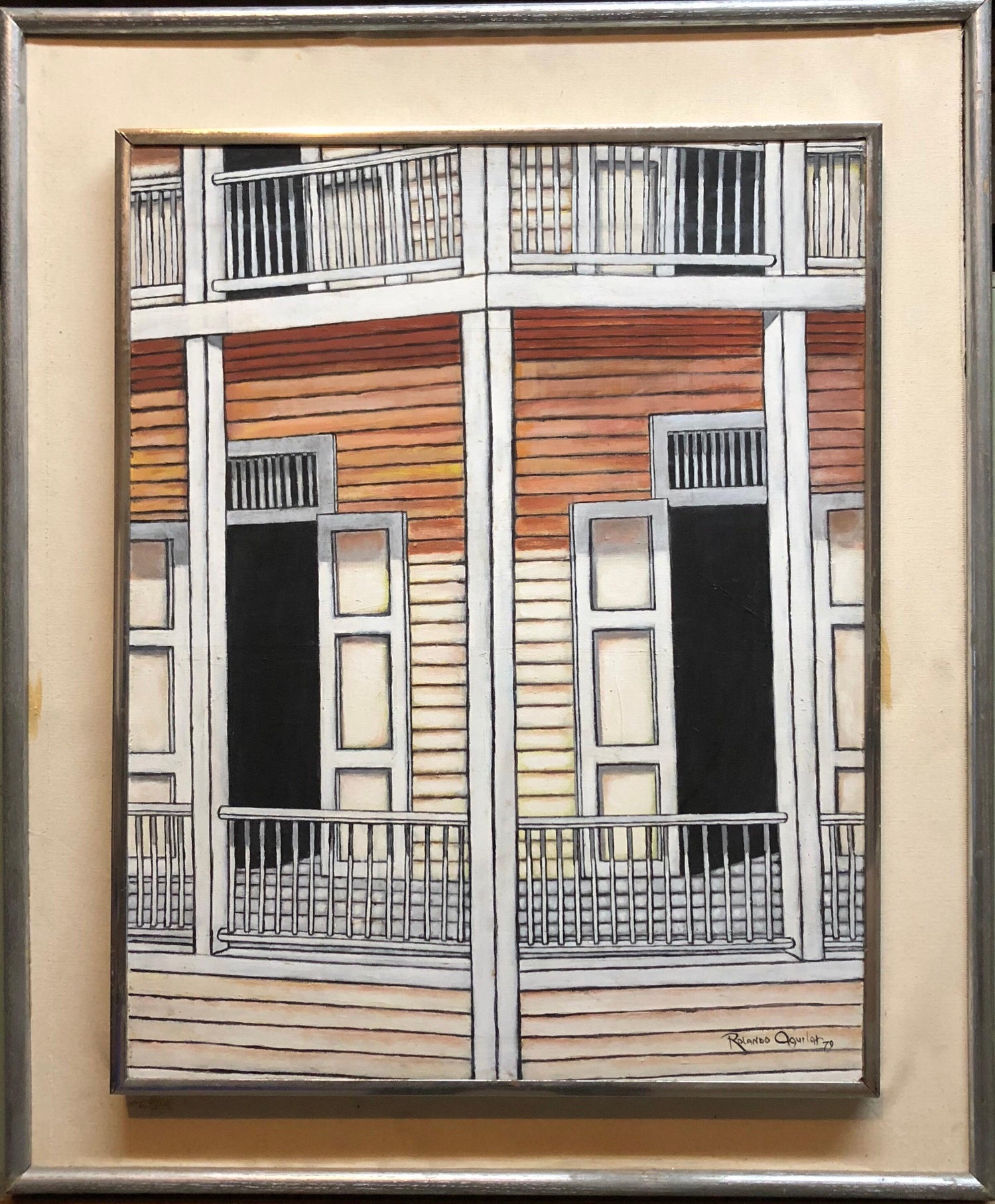 Guatemalan Latin American Oil Painting Modernist Porch Scene