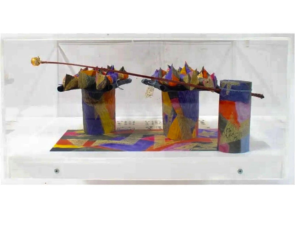Akiko Sugiyama Japanese Calligraphy Painting Collage, 3D Shadow Box Sculpture