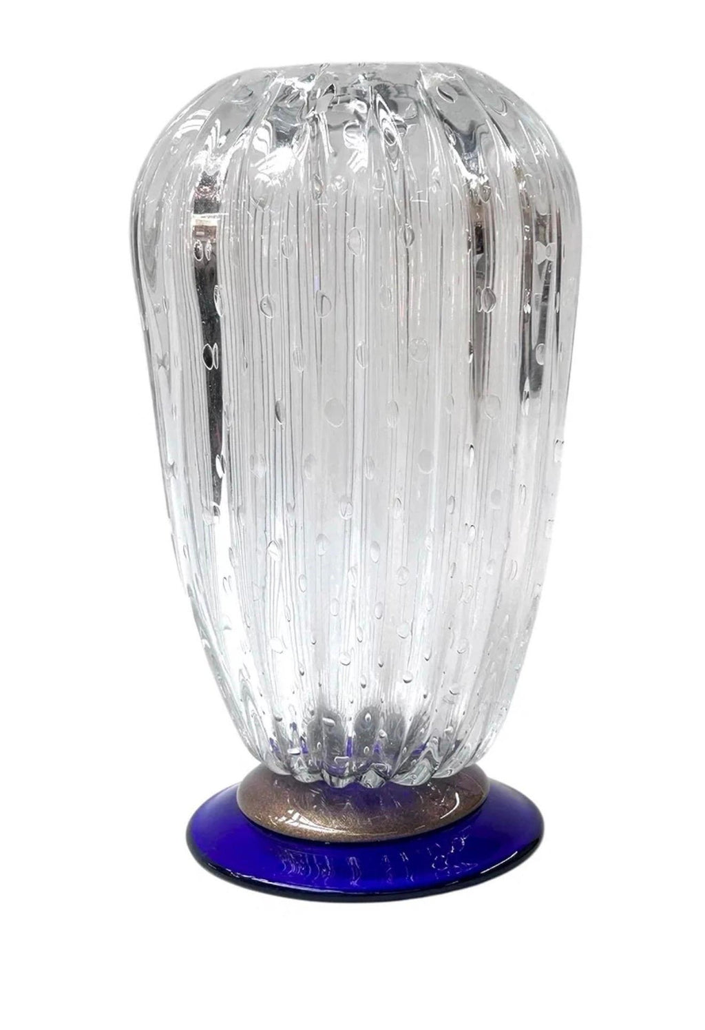 Seguso Murano Italian Art Glass Cobalt Gold Aventurine Footed Vase Sculpture