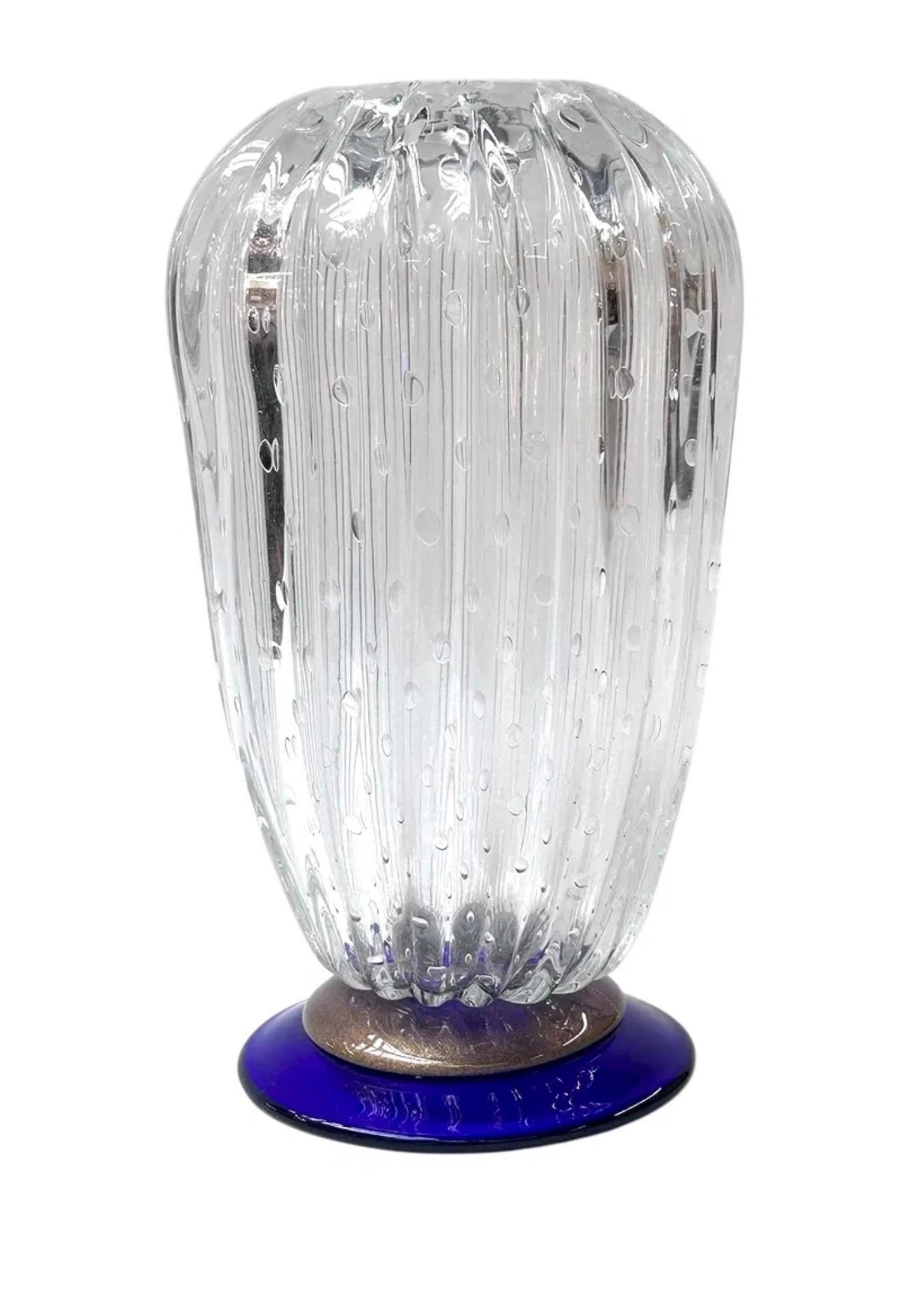 Seguso Murano Italian Art Glass Cobalt Gold Aventurine Footed Vase Sculpture