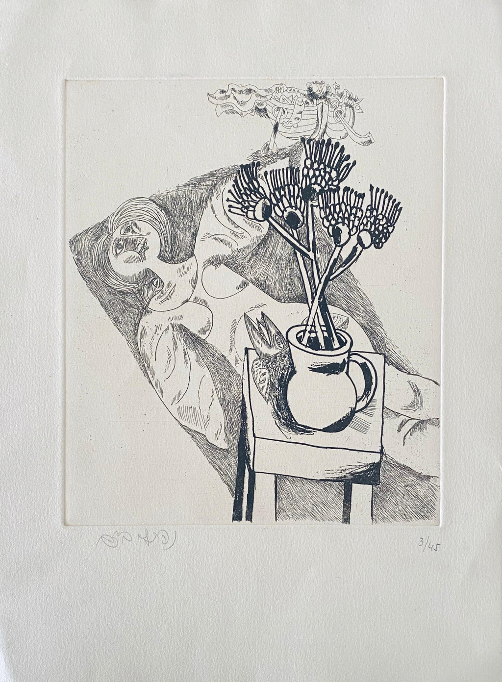 "Water He Asked Milk She Gave Him" Etching Israeli Judaica Bezalel School Woman