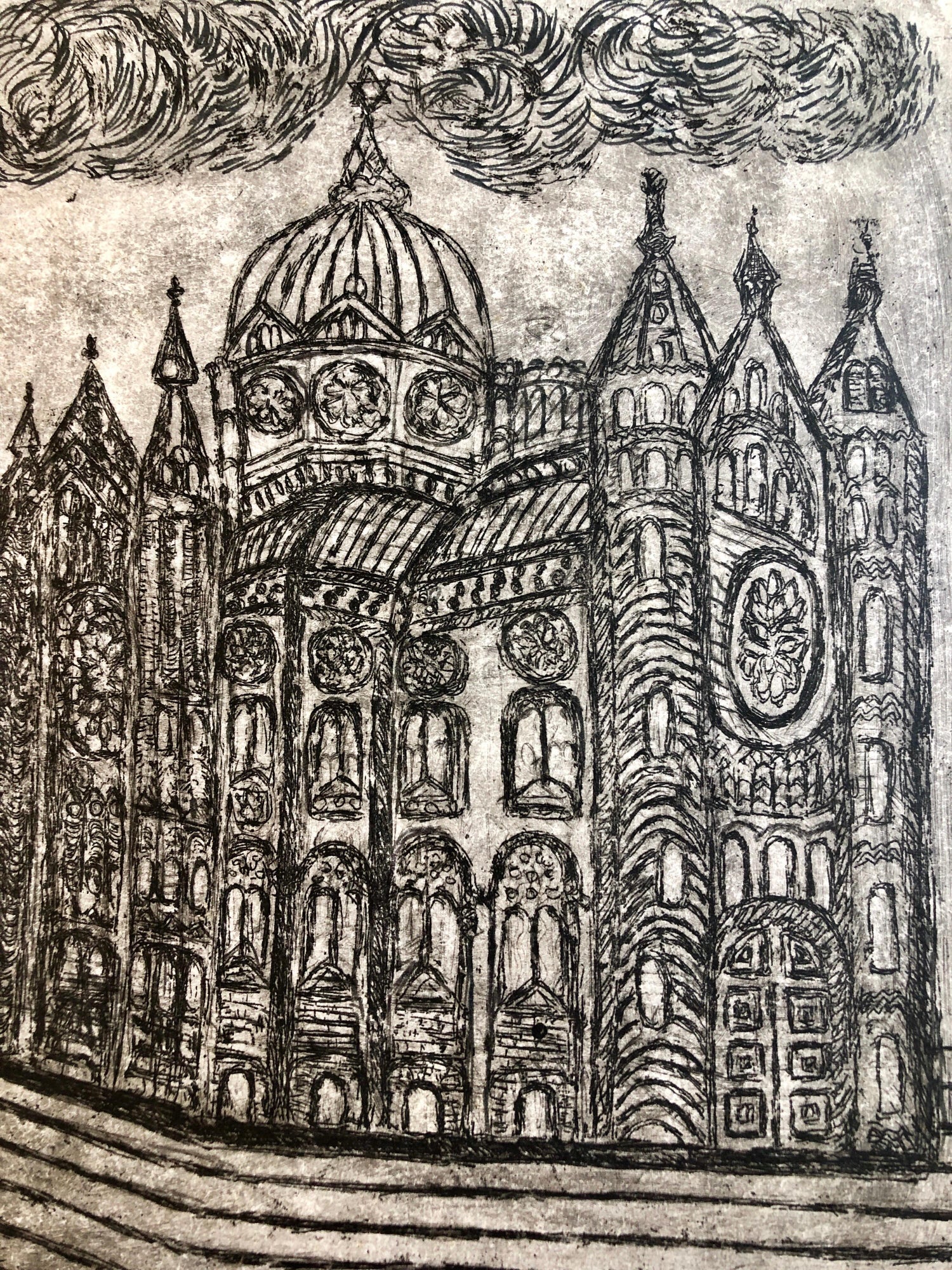 Regensburg Germany Jewish Memorial Etching Destroyed Synagogue Folk Art Judaica