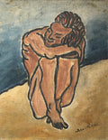 American Modernist Oil Painting Nude Male on Beach WPA Artist Group of 10