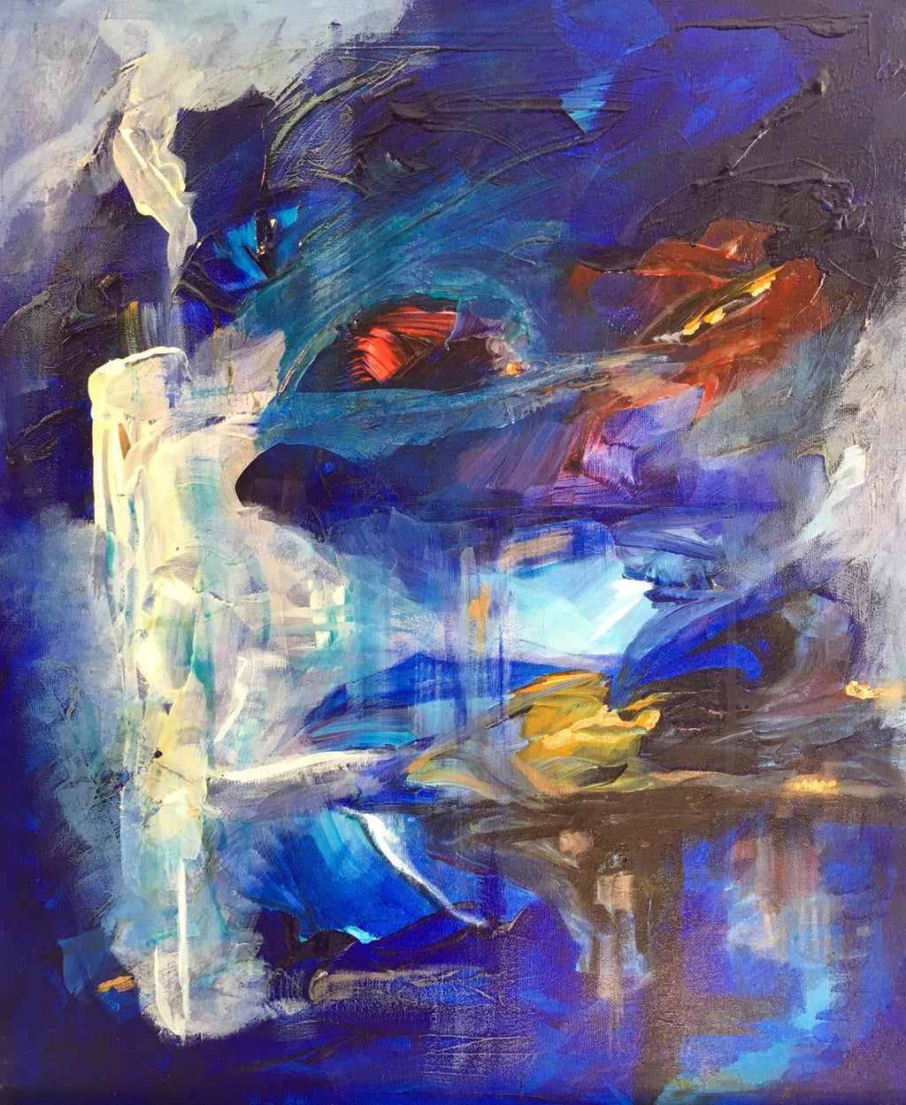Abstract Expressionist Landscape Israeli Modernist Oil Painting, Moody Blue