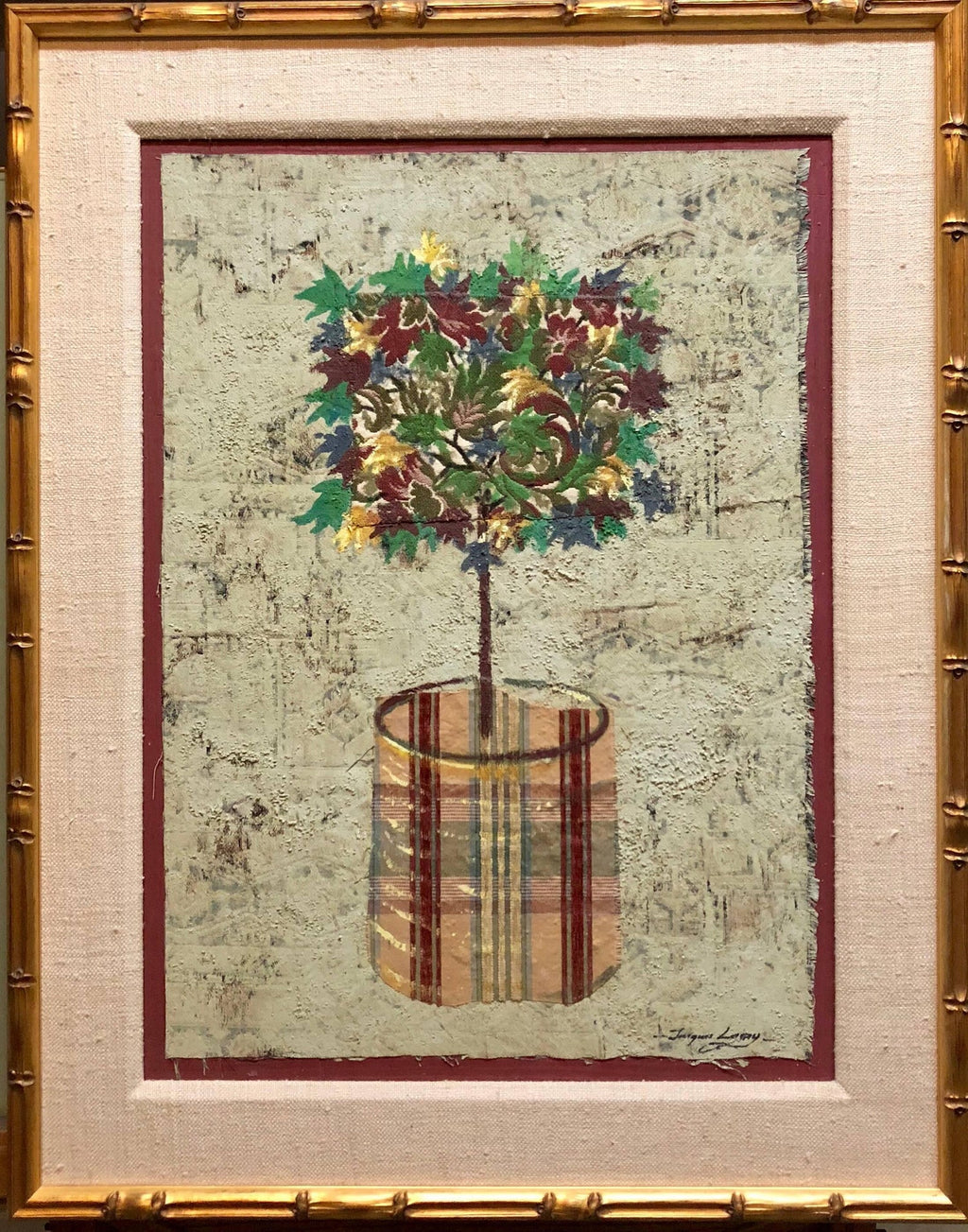 Mixed Media Floral Oil Painting Collage Bouquet of Flowers Topiary