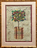 Mixed Media Floral Oil Painting Collage Bouquet of Flowers Topiary