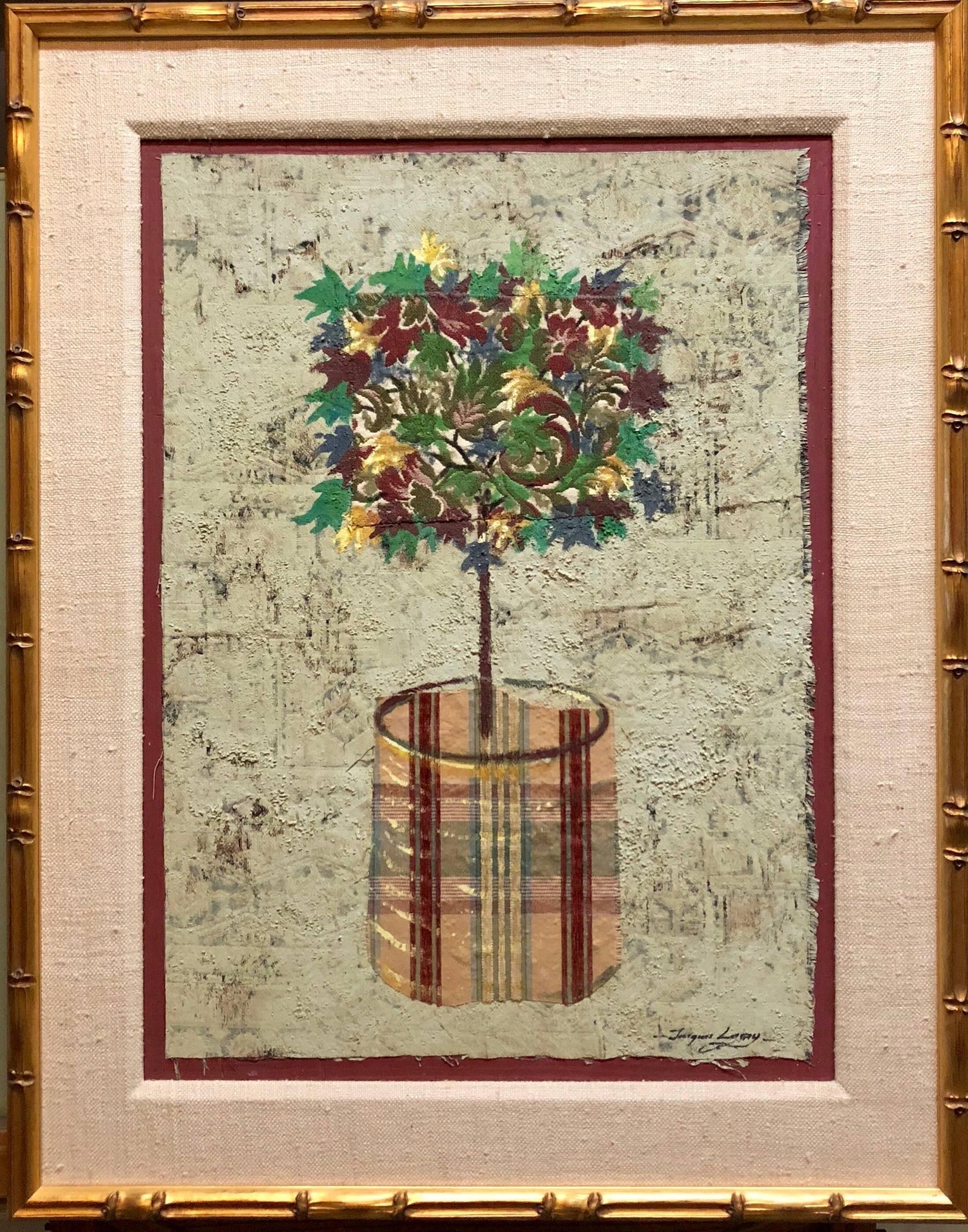 Mixed Media Floral Oil Painting Collage Bouquet of Flowers Topiary