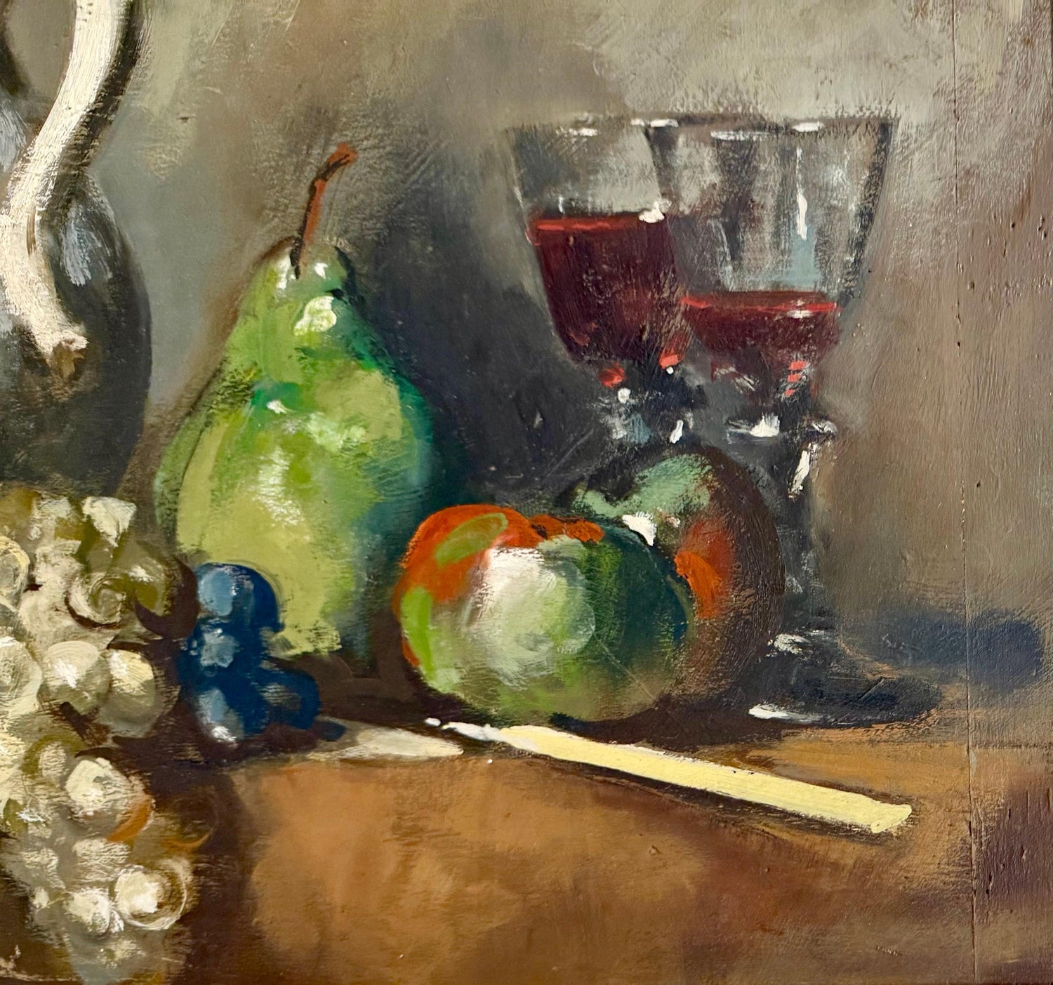 George Deem Appropriation Oil Painting Still Life, fruits, Grapes, Pomegranates