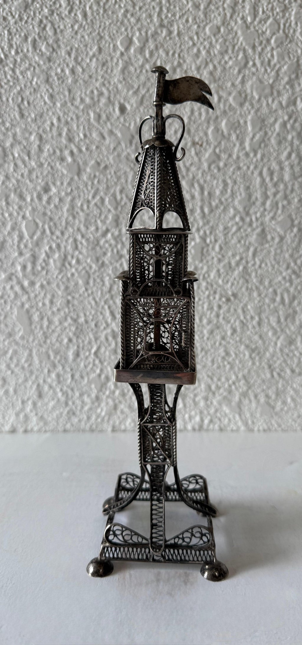 Rare 19th C Antique Silver Filigree Judaica Besamim Spice Tower Austro Hungarian