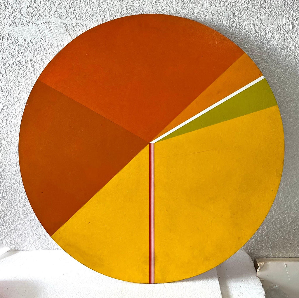 Israeli Round Tondo Hard Edged Geometric Abstract Color Painting Reuven Berman
