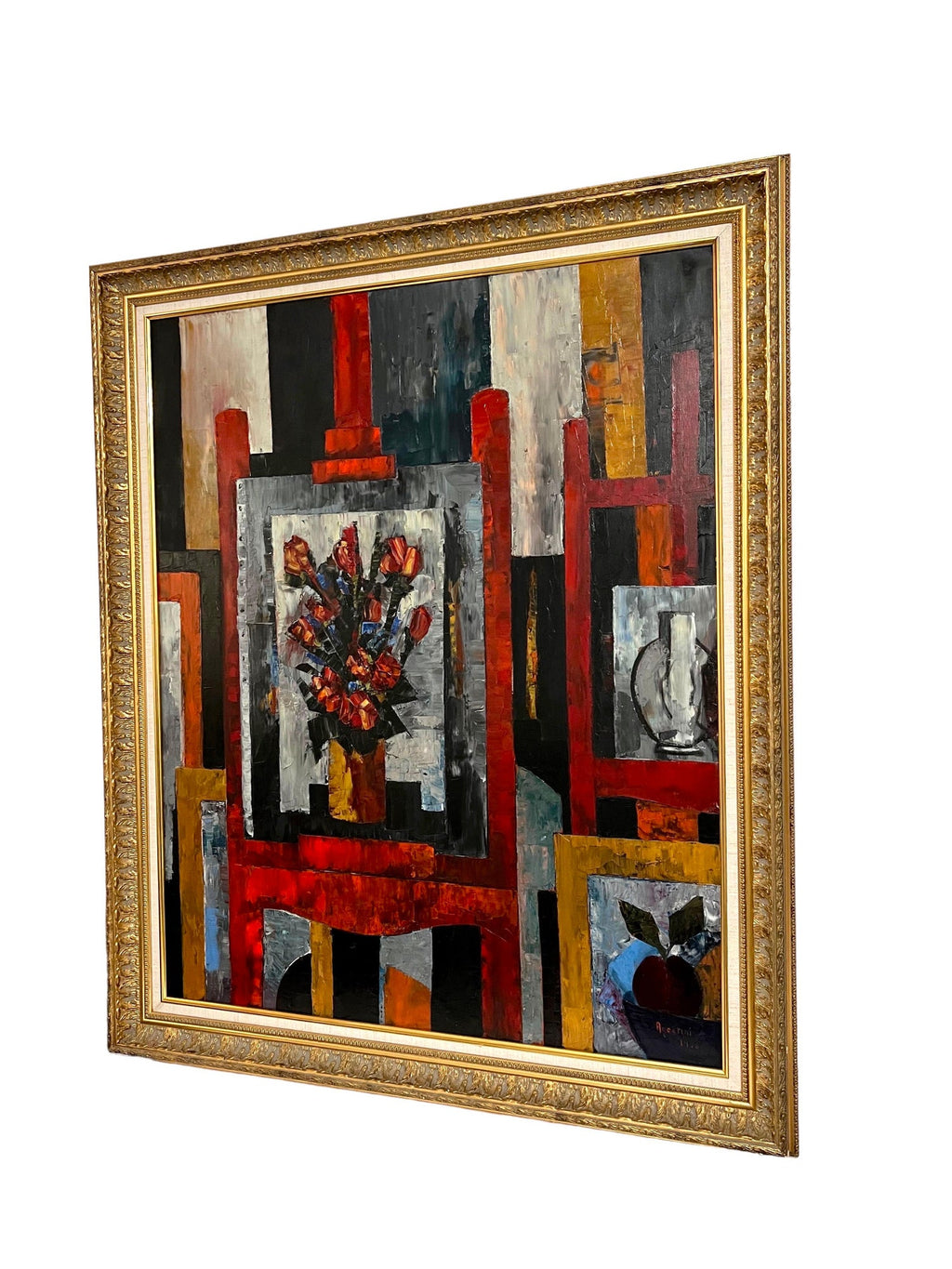 Large Modernist Colorful Atelier French Expressionist Oil Painting Tony Agostini