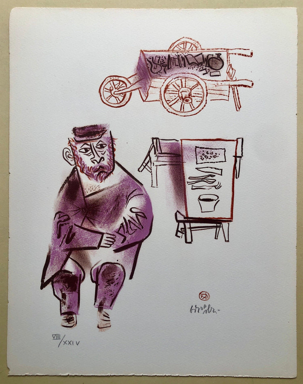 Jewish Shtetl Machers Americana Judaica Lithograph WPA Yiddish Social Realist