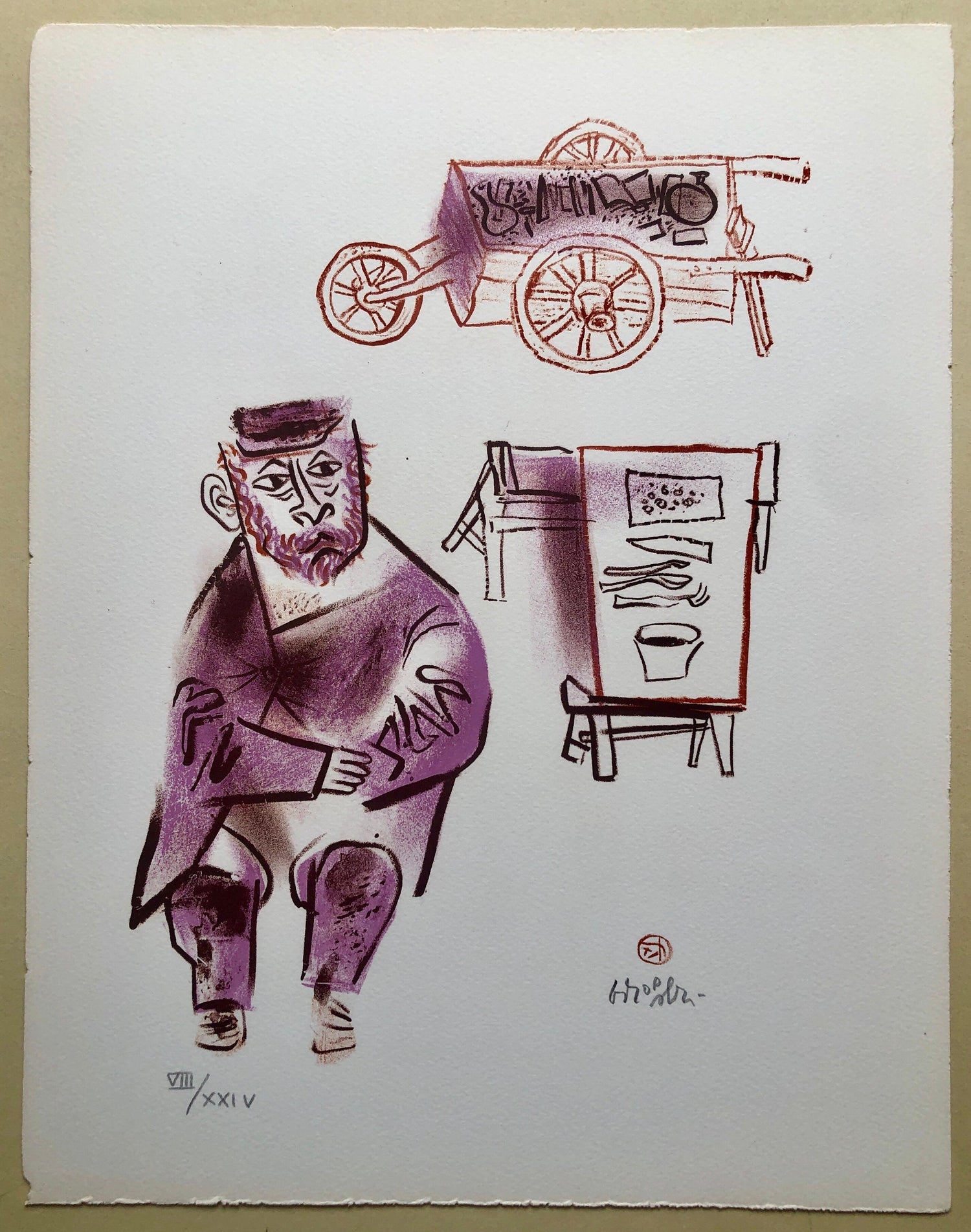 Jewish Shtetl Machers Americana Judaica Lithograph WPA Yiddish Social Realist
