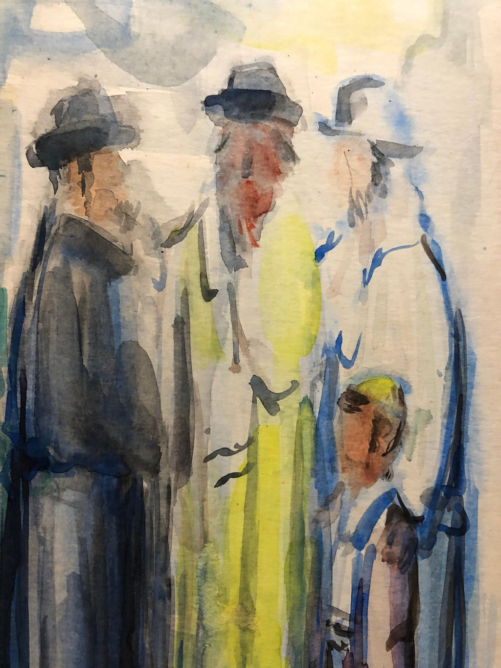 Israeli Judaica Watercolor Gouache Bar Mitzvah Boy Rabbi Painting Russian Artist