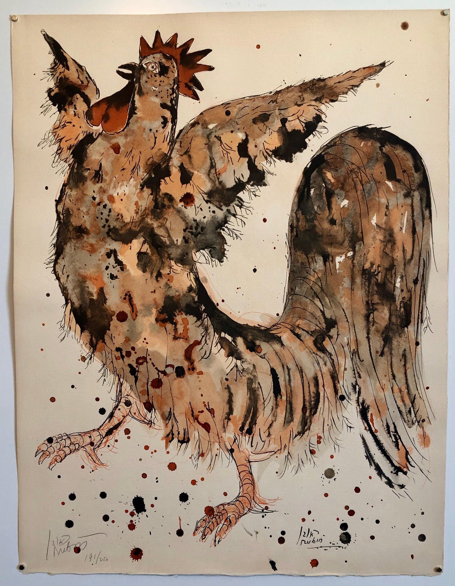 Modern Israeli Lithograph Reuven Rubin Views Of Israel Judaica Crowing Rooster