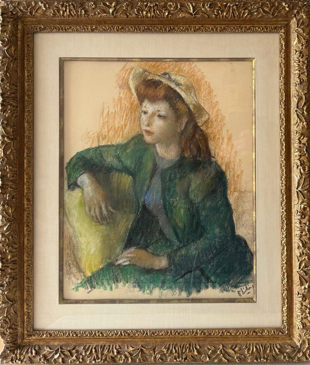 Post Impressionist Young Woman Pastel Painting Robert Philipp American Modernist