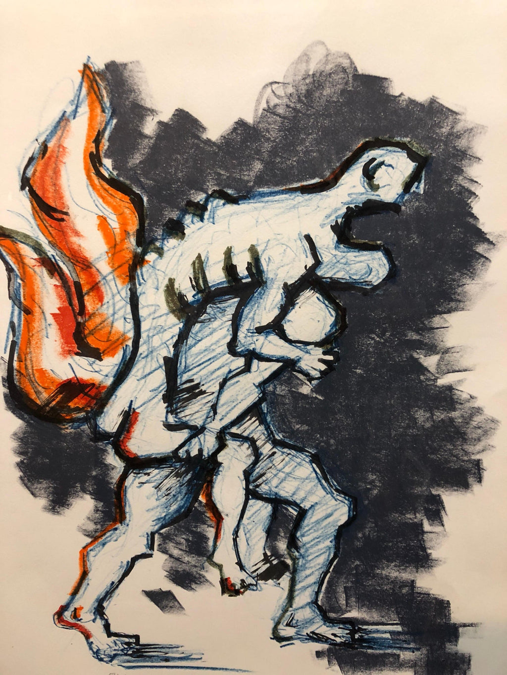 Lithuanian French Cubist Modernist Lithograph "Flight" Refugees