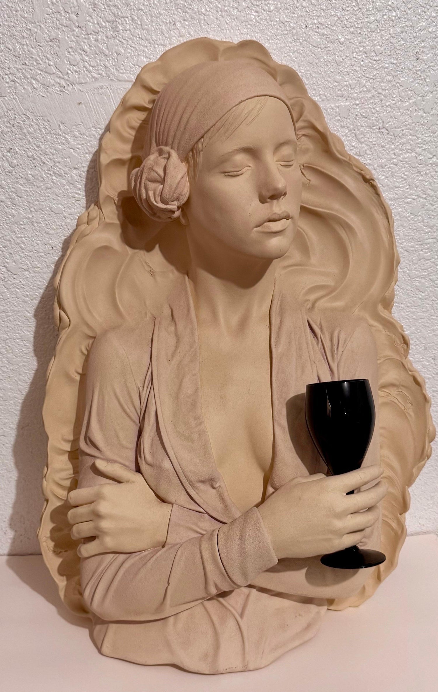 Marc Sijan Hyperrealist Contemporary Plaster Sculpture Woman and Champagne Glass