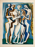 Large Cubist Modernist Color French Lithograph Zadkine Figures La Famille